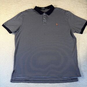 Polo by Ralph Lauren Men's XXL Striped‎ Short Sleeve Golf Polo Shirt Navy White